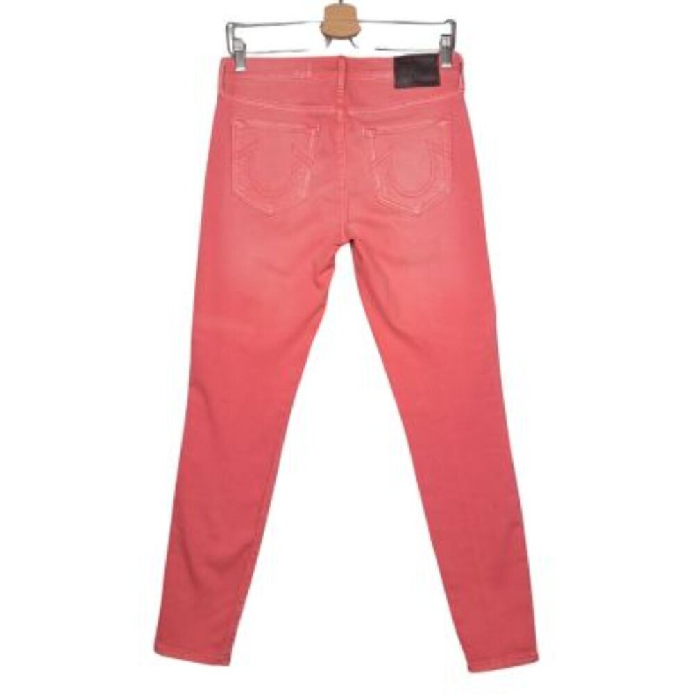 True Religion Halle Mid Rise Super Skinny Coral Denim Jeans - Picture 3 of 11